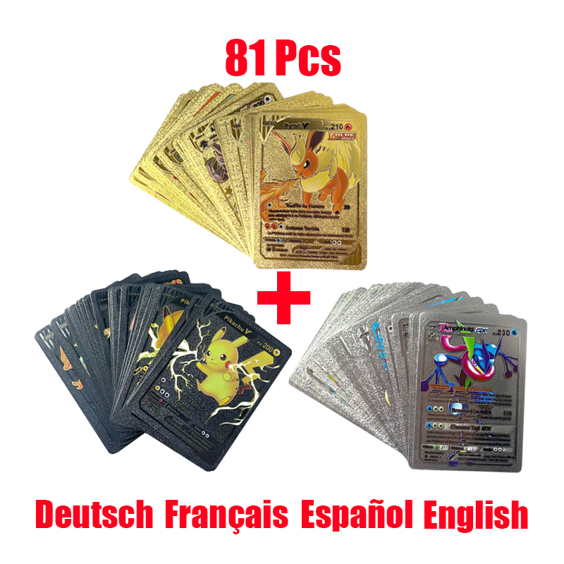Pokemon Binder Card - Cartes Pokemon or argent Vmax GX,